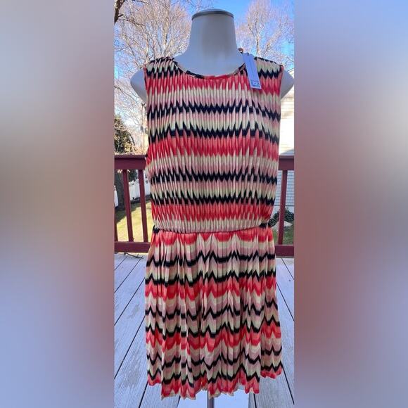 Sanctuary NWT Crochet Mini Dress Pleated Skirt Orange Black Yellow Size Large - Picture 5 of 11
